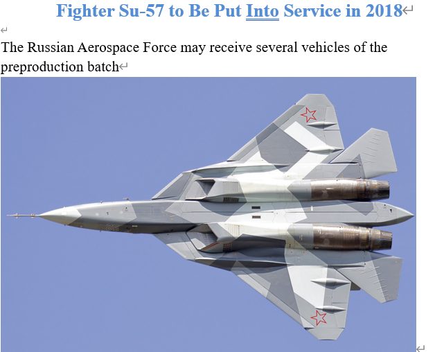 Read more about the article Fighter Su-57 to Be Put Into Service in 2018