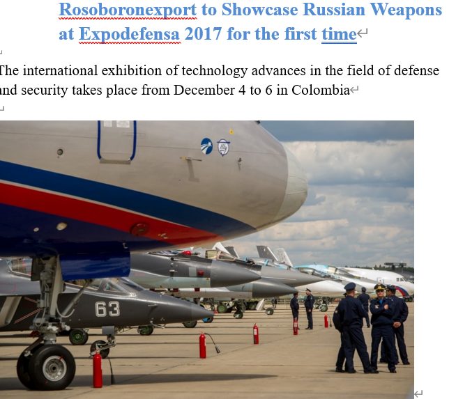 Read more about the article Rosoboronexport to Showcase Russian Weapons at Expodefensa 2017 for the first time