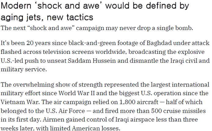 Read more about the article Modern ‘shock and awe’ would be defined by aging jets, new tactics