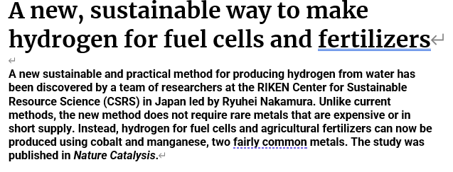 Read more about the article A new, sustainable way to make hydrogen for fuel cells and fertilizers