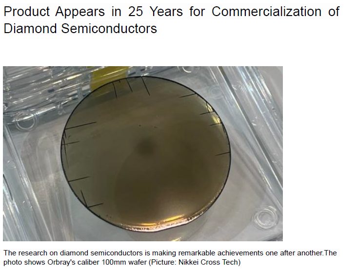 Read more about the article Product Appears in 25 Years for Commercialization of Diamond Semiconductors
