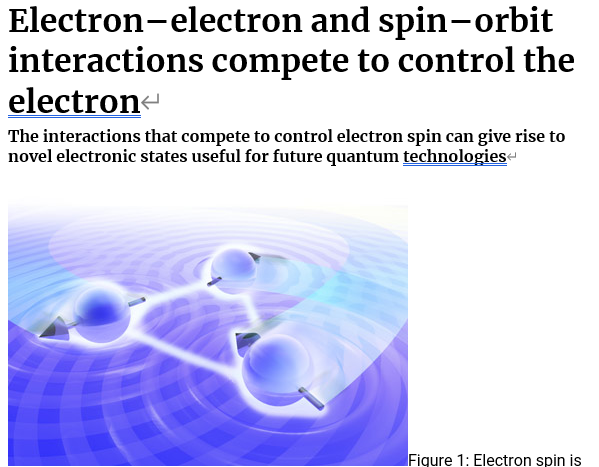 Read more about the article Electron electron and spin orbit interactions compete to control the electron