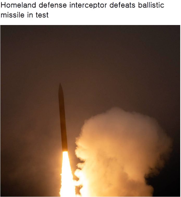 Read more about the article Homeland defense interceptor defeats ballistic missile in test