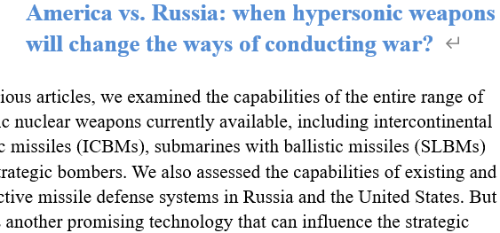 Read more about the article America vs. Russia: when hypersonic weapons will change the ways of conducting war?