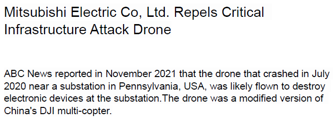 Read more about the article Mitsubishi Electric Co, Ltd. Repels Critical Infrastructure Attack Drone