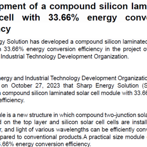 Development of a compound silicon laminated solar cell with 33.66% energy conversion efficiency