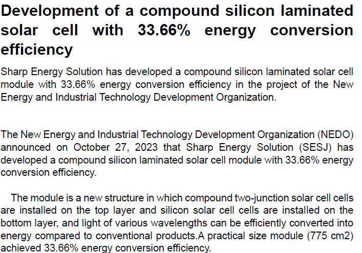Read more about the article Development of a compound silicon laminated solar cell with 33.66% energy conversion efficiency