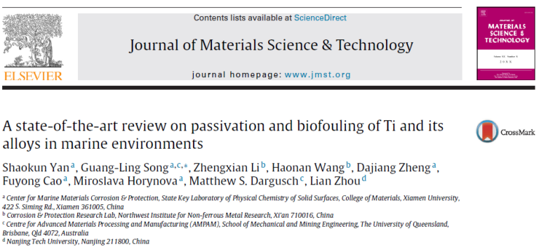 Read more about the article ELSEVIER-A state-of-the-art review on passivation and biofouling of Ti and itsalloys in marine environments