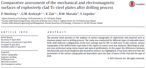 Comparative assessment of the mechanical and electromagneticsurfaces of explosively clad Ti–steel plates after drilling process