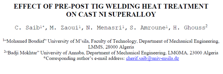 Read more about the article EFFECT OF PRE-POST TIG WELDING HEAT TREATMENT ON CAST NI SUPERALLOY