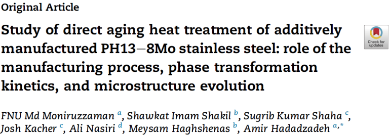 Read more about the article Study of direct aging heat treatment of additively manufactured PH13-8Mo stainless steel role of the manufacturing process, phase transformation kinetics, and microstructure evolution