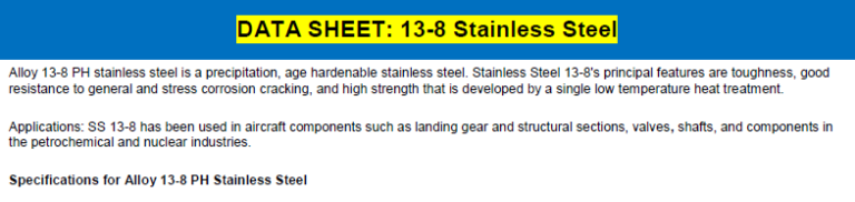 Read more about the article DATA SHEET 13-8 Stainless Steel