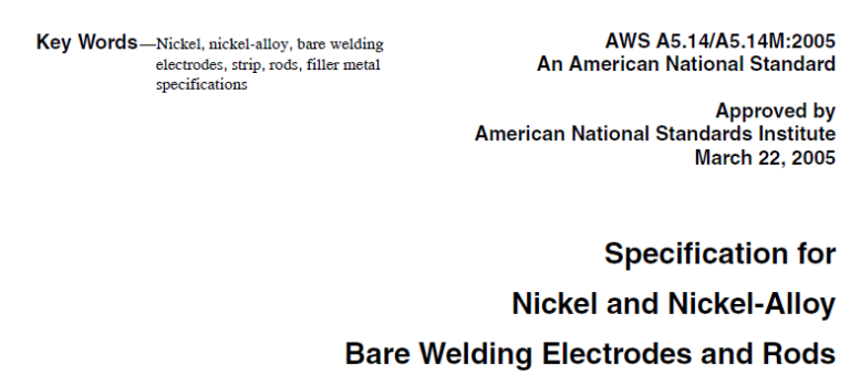 Read more about the article Specification for Nickel and Nickel-Alloy Bare Welding Electrodes and Rods