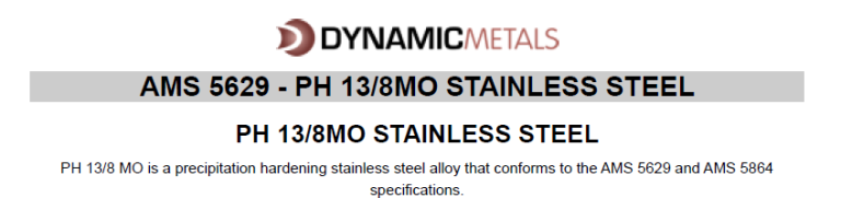 Read more about the article AMS 5629 – PH 13-8MO STAINLESS STEEL