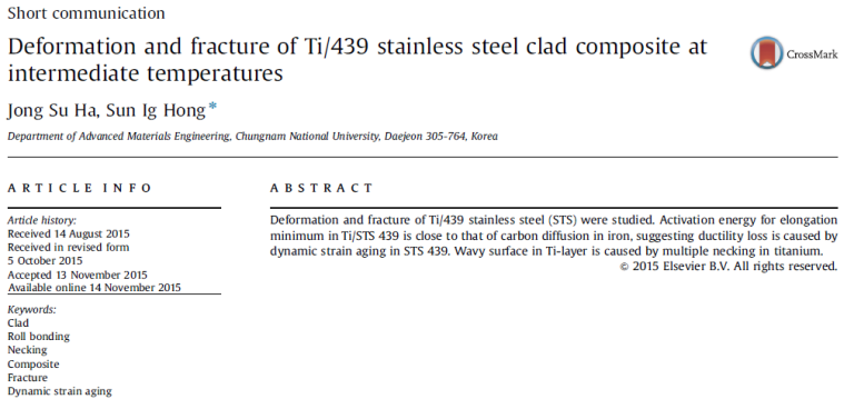 Read more about the article Deformation and fracture of Ti/439 stainless steel clad composite at intermediate temperatures