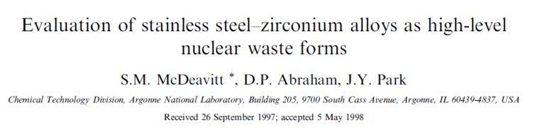 Read more about the article Evaluation of stainless steel-zirconium alloys as high-level nuclear waste forms