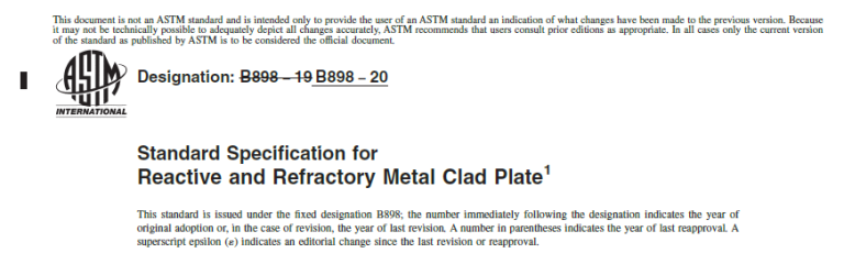 Read more about the article ASTM-B898-20 Standard Specification for Reactive and Refractory Metal Clad Plate