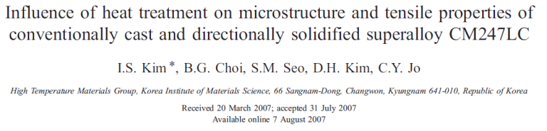 Read more about the article Influence of heat treatment on microstructure and tensile properties of conventionally cast and directionally solidified superalloy CM247LC