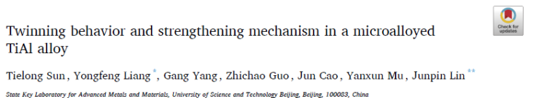 Read more about the article Twinning behavior and strengthening mechanism in a microalloyed TiAl alloy