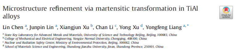 Read more about the article Microstructure refinement via martensitic transformation in TiAl alloys