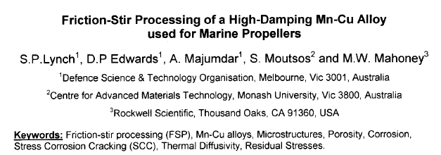 Read more about the article Friction-Stir Processing of a High-Damping Mn-Cu Alloy used for Marine Propellers