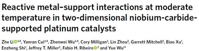 Read more about the article Reactive metal–support interactions at moderate temperature in two-dimensional niobium-carbide-supported platinum catalysts
