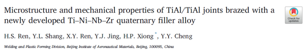 Microstructure and mechanical properties of TiAl_TiAl joints brazed with a newly developed Ti–Ni–Nb–Zr quaternary filler alloy