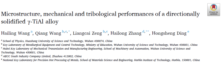 Read more about the article Microstructure, mechanical and tribological performances of a directionally solidified γ-TiAl alloy