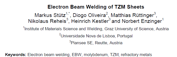Read more about the article Electron Beam Welding of TZM Sheets