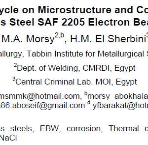 Effect of Thermal Cycle on Microstructure and Corrosion Behavior of Duplex Stainless Steel SAF 2205 Electron Beam Welded joint