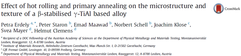 Read more about the article Effect of hot rolling and primary annealing on the microstructure and texture of a β-stabilised γ-TiAl based alloy