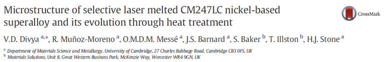 Read more about the article Microstructure of selective laser melted CM247LC nickel-based superalloy and its evolution through heat treatment
