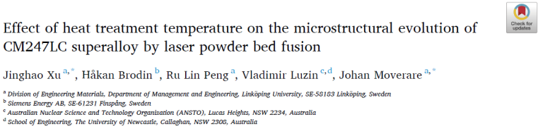 Read more about the article Effect of heat treatment temperature on the microstructural evolution of CM247LC superalloy by laser powder bed fusion