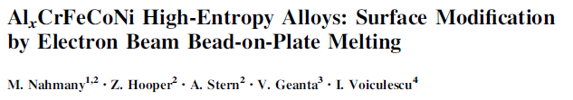 Read more about the article AlxCrFeCoNi High-Entropy Alloys Surface Modification by Electron Beam Bead-on-Plate Melting
