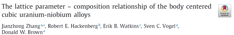 Read more about the article The lattice parameter –composition relationship of the body centered cubic uranium-niobium alloys