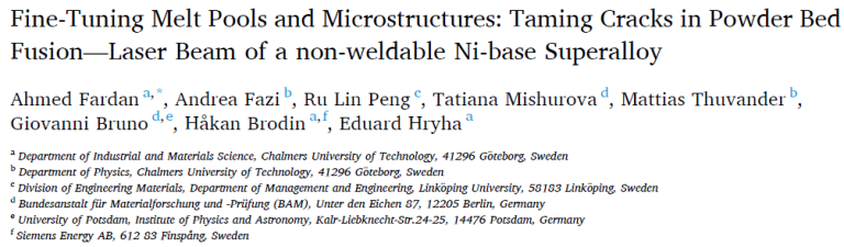 Read more about the article Fine-Tuning Melt Pools and Microstructures Taming Cracks in Powder Bed Fusion—Laser Beam of a non-weldable Ni-base Superalloy