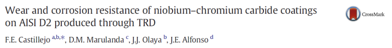 Read more about the article Wear and corrosion resistance of niobium–chromium carbide coatings on AISI D2 produced through TRD