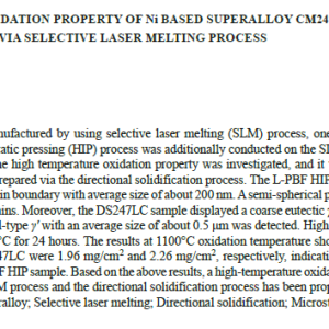 AMM-High Temperature Oxidation Property of Ni Based Superalloy CM247LC Produced Via Selective Laser Melting Process