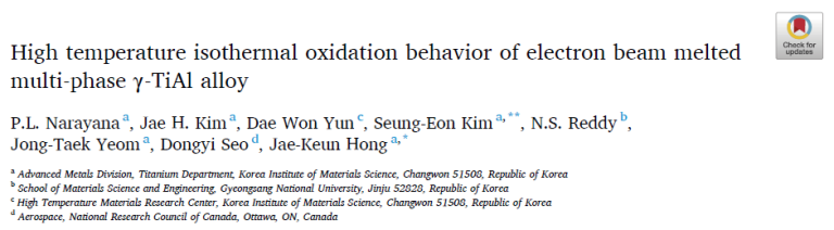 Read more about the article High temperature isothermal oxidation behavior of electron beam melted multi-phase γ-TiAl alloy