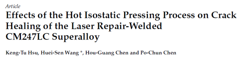 Read more about the article Effects of the Hot Isostatic Pressing Process on Crack Healing of the Laser Repair-Welded CM247LC Superalloy