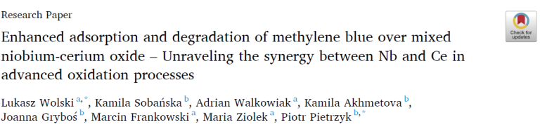 Read more about the article Enhanced adsorption and degradation of methylene blue over mixed niobium-cerium oxide – Unraveling the synergy between Nb and Ce in advanced oxidation processes