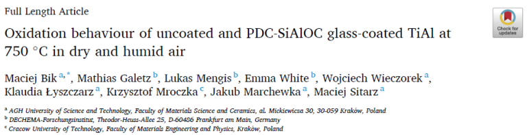 Read more about the article Oxidation behaviour of uncoated and PDC-SiAlOC glass-coated TiAl at 750℃ in dry and humid air