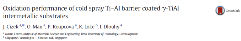 Read more about the article Oxidation performance of cold spray Ti–Al barrier coated γ-TiAl intermetallic substrates