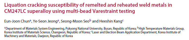 Read more about the article Liquation cracking susceptibility of remelted and reheated weld metals in CM247LC superalloy using multi-bead Varestraint testing