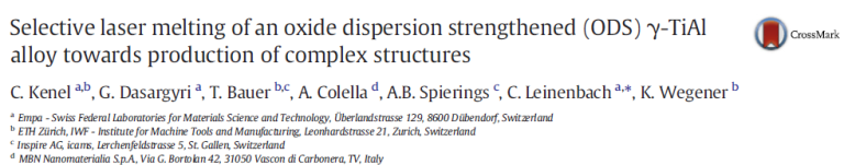 Read more about the article Selective laser melting of an oxide dispersion strengthened (ODS) γ-TiAl alloy towards production of complex structures