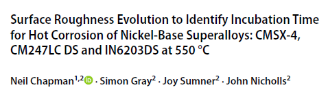 Read more about the article Surface Roughness Evolution to Identify Incubation Time for Hot Corrosion of Nickel‑Base Superalloys CMSX‑4, CM247LC DS and IN6203DS at 550 °C