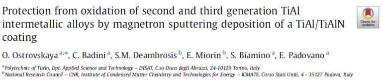 Read more about the article Protection from oxidation of second and third generation TiAl intermetallic alloys by magnetron sputtering deposition of a TiAl_TiAlN coating