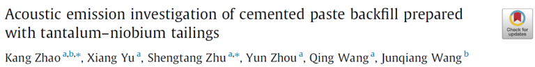 Read more about the article Acoustic emission investigation of cemented paste backfill prepared with tantalum–niobium tailings