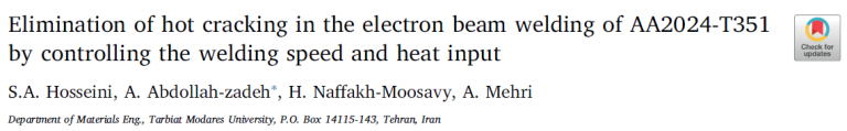 Read more about the article Elimination of hot cracking in the electron beam welding of AA2024-T351 by controlling the welding speed and heat input