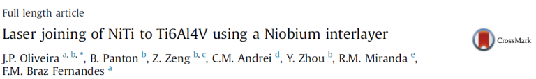 Read more about the article Laser joining of NiTi to Ti6Al4V using a Niobium interlayer